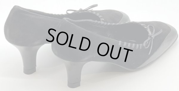 画像14: OLD FERRAGAMO(オールドフェラガモ) ブラックスエード×レザーリボンパンプス 4 1/2D (14)