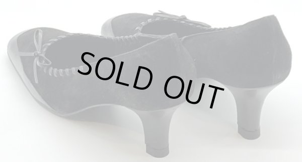 画像13: OLD FERRAGAMO(オールドフェラガモ) ブラックスエード×レザーリボンパンプス 4 1/2D (13)