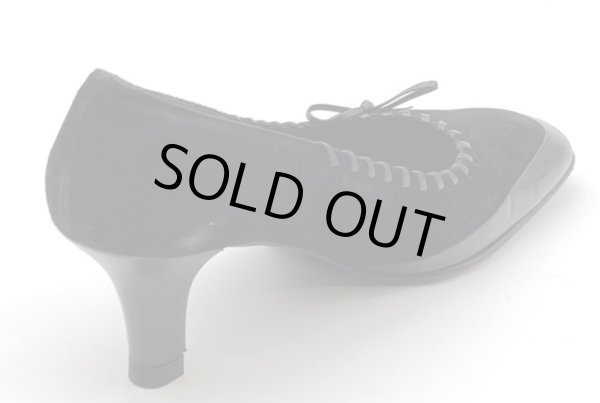 画像6: OLD FERRAGAMO(オールドフェラガモ) ブラックスエード×レザーリボンパンプス 4 1/2D (6)