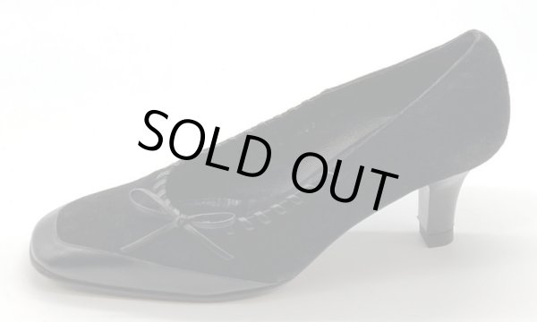 画像3: OLD FERRAGAMO(オールドフェラガモ) ブラックスエード×レザーリボンパンプス 4 1/2D (3)