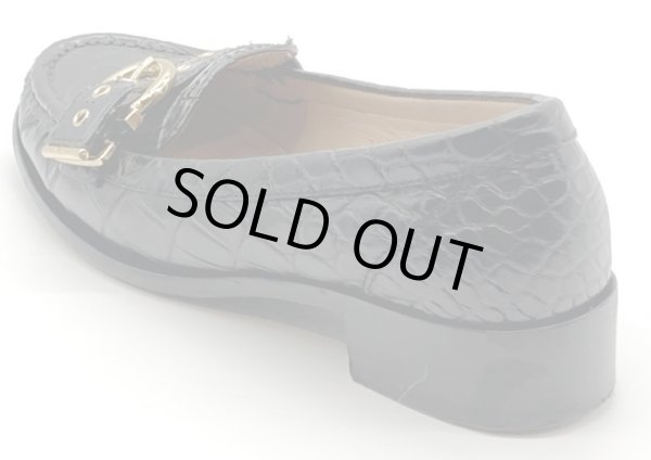 画像3: OLD FERRAGAMO(オールドフェラガモ)ブラック型押しレザー×ゴールドガンチーニ金具ローファー 4 1/2M (3)