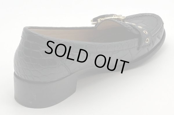 画像4: OLD FERRAGAMO(オールドフェラガモ)ブラック型押しレザー×ゴールドガンチーニ金具ローファー 4 1/2M (4)