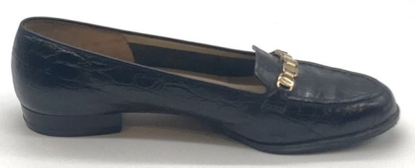 画像4: OLD FERRAGAMO(オールドフェラガモ)ブラック型押しレザーヴァラ金具付きスリッポンローファー 6 1/2C (4)