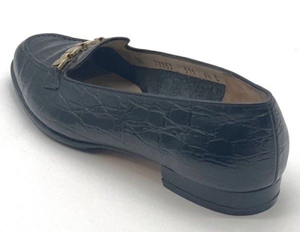 画像5: OLD FERRAGAMO(オールドフェラガモ)ブラック型押しレザーヴァラ金具付きスリッポンローファー 6 1/2C (5)