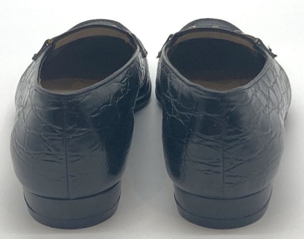 画像10: OLD FERRAGAMO(オールドフェラガモ)ブラック型押しレザーヴァラ金具付きスリッポンローファー 6 1/2C (10)