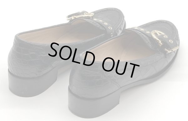 画像12: OLD FERRAGAMO(オールドフェラガモ)ブラック型押しレザー×ゴールドガンチーニ金具ローファー 4 1/2M (12)