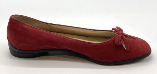 画像4: OLD FERRAGAMO(オールドフェラガモ) ボルドースエードリボンフラットパンプス 7C (4)