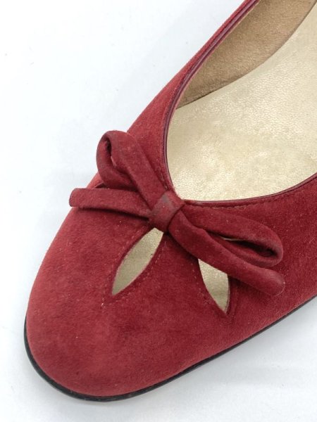 画像7: OLD FERRAGAMO(オールドフェラガモ) ボルドースエードリボンフラットパンプス 7C (7)