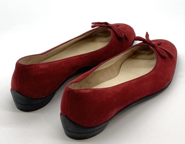 画像14: OLD FERRAGAMO(オールドフェラガモ) ボルドースエードリボンフラットパンプス 7C (14)