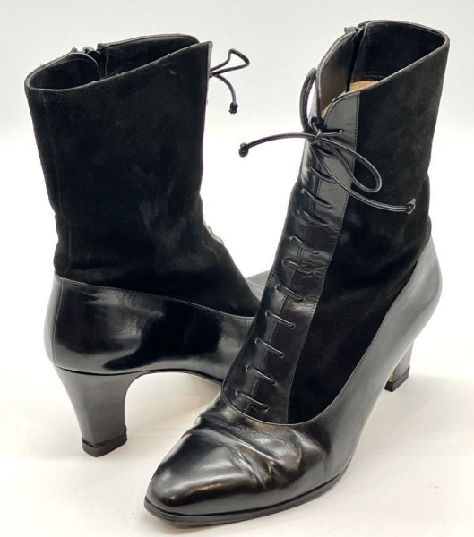 画像17: OLD FERRAGAMO(オールドフェラガモ)ブラックレザー×スエードレースアップハーフブーツ 5 1/2D (17)
