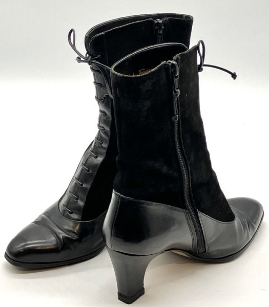 画像18: OLD FERRAGAMO(オールドフェラガモ)ブラックレザー×スエードレースアップハーフブーツ 5 1/2D (18)