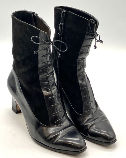 画像12: OLD FERRAGAMO(オールドフェラガモ)ブラックレザー×スエードレースアップハーフブーツ 5 1/2D (12)