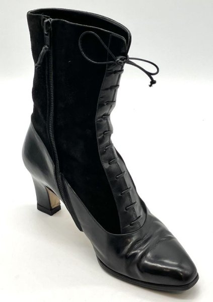 画像2: OLD FERRAGAMO(オールドフェラガモ)ブラックレザー×スエードレースアップハーフブーツ 5 1/2D (2)