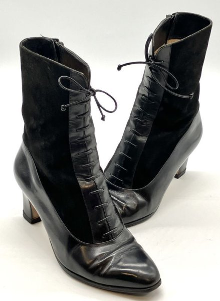 画像16: OLD FERRAGAMO(オールドフェラガモ)ブラックレザー×スエードレースアップハーフブーツ 5 1/2D (16)