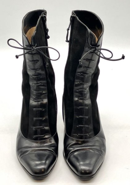 画像9: OLD FERRAGAMO(オールドフェラガモ)ブラックレザー×スエードレースアップハーフブーツ 5 1/2D (9)