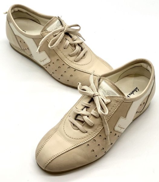 画像15: OLD FERRAGAMO(オールドフェラガモ) アイボリーベージュレザー×スエードレースアップスニーカー 4 1/2D (15)