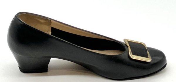 画像4: OLD FERRAGAMO(オールドフェラガモ)ゴールド金具付きブラックレザーパンプス 4C (4)