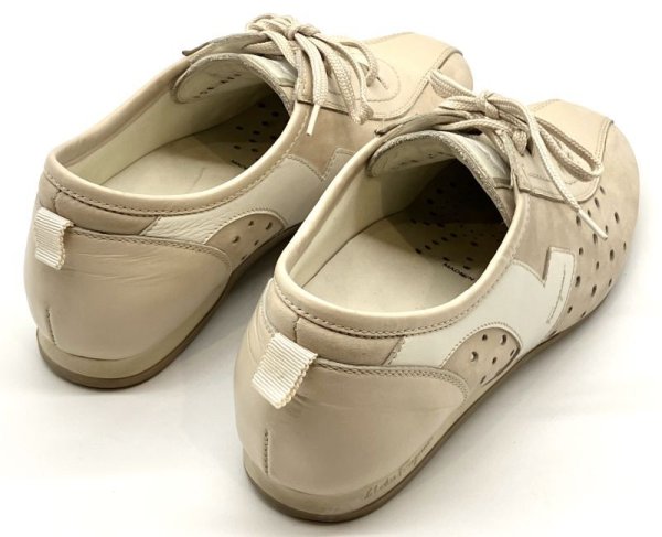 画像14: OLD FERRAGAMO(オールドフェラガモ) アイボリーベージュレザー×スエードレースアップスニーカー 4 1/2D (14)