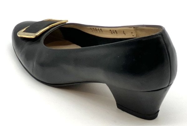 画像5: OLD FERRAGAMO(オールドフェラガモ)ゴールド金具付きブラックレザーパンプス 4C (5)