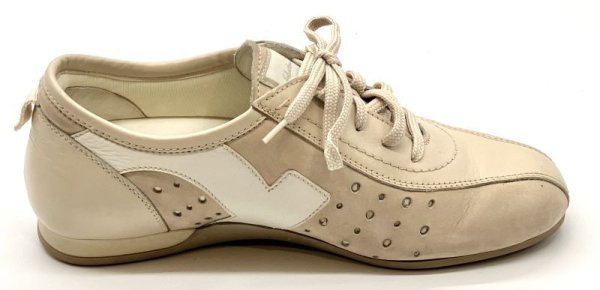 画像4: OLD FERRAGAMO(オールドフェラガモ) アイボリーベージュレザー×スエードレースアップスニーカー 4 1/2D (4)