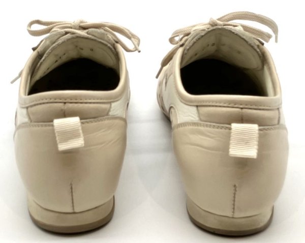 画像10: OLD FERRAGAMO(オールドフェラガモ) アイボリーベージュレザー×スエードレースアップスニーカー 4 1/2D (10)