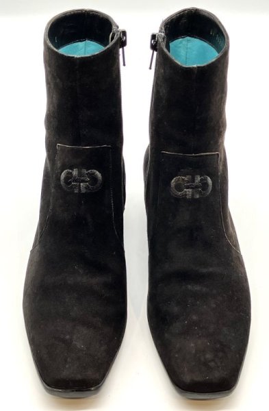 画像9: OLD FERRAGAMO(オールドフェラガモ) ブラックスエードガンチーニ刺繍ショートブーツ 6C (9)