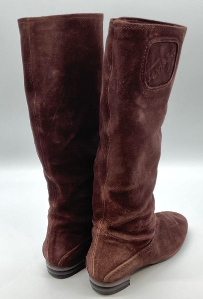 画像14: OLD FERRAGAMO(オールドフェラガモ)  ボルドーブラウンスエードロングブーツ 6C (14)