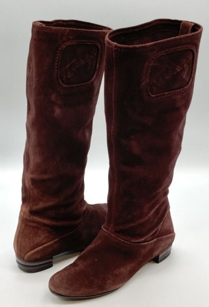 画像17: OLD FERRAGAMO(オールドフェラガモ)  ボルドーブラウンスエードロングブーツ 6C (17)