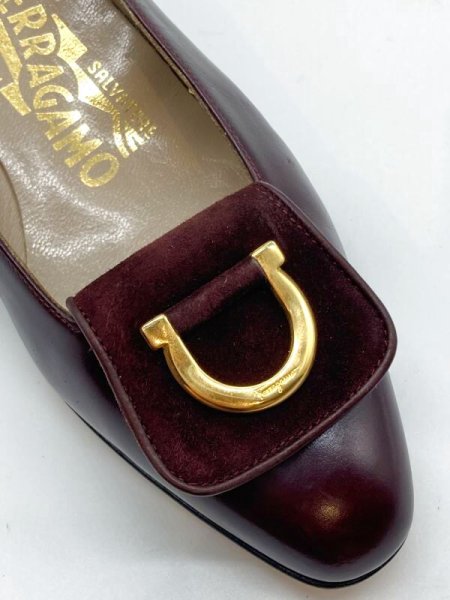 画像7: OLD FERRAGAMO(オールドフェラガモ/ヴィンテージ) ボルドーレザー×スエードガンチーニパンプス(デッドストック)4 1/2D (7)