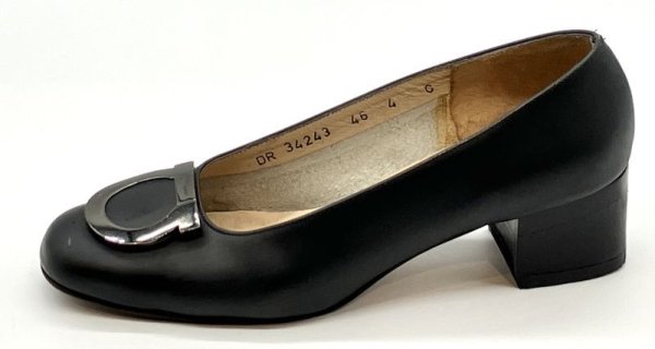 画像3: OLD FERRAGAMO(オールドフェラガモ) ブラックレザー×ガンチーニ金具付きパンプス 4C (3)