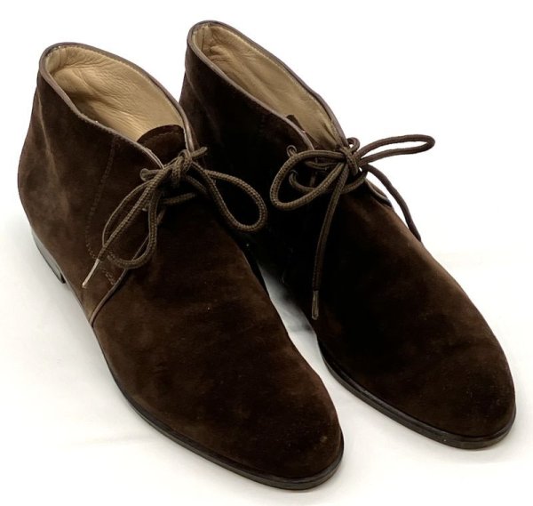 画像12: OLD FERRAGAMO(オールドフェラガモ)  ダークブラウンスエードレースアップショートブーツ 5D (12)