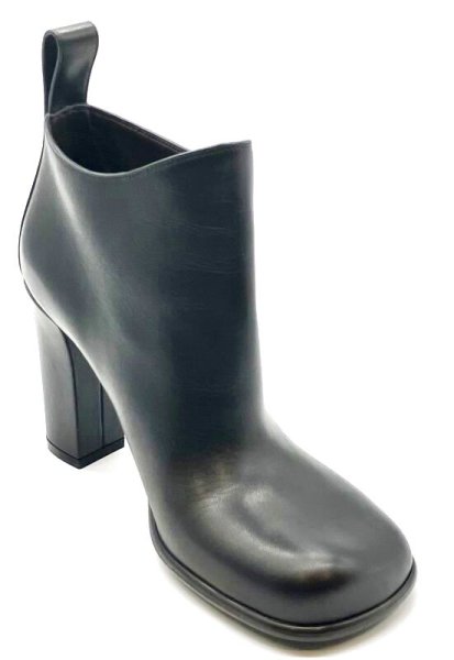 画像2: BOTTEGA VENETA (ボッテガヴェネタ)ブラックレザーボリュームスクエアトゥアンクルショートブーツ38 (2)