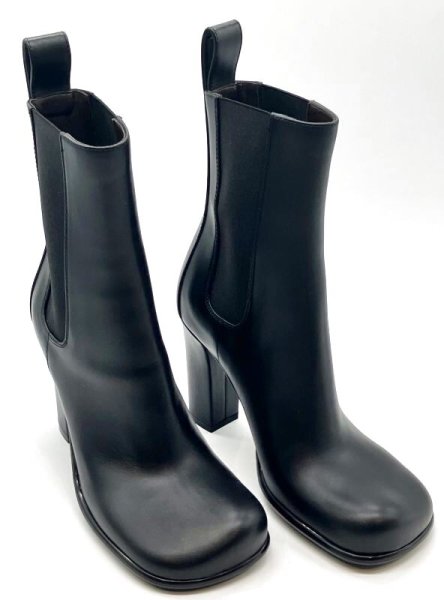画像12: BOTTEGA VENETA (ボッテガヴェネタ)ブラックレザーボリュームスクエアトゥサイドゴアミドルブーツ35 (12)