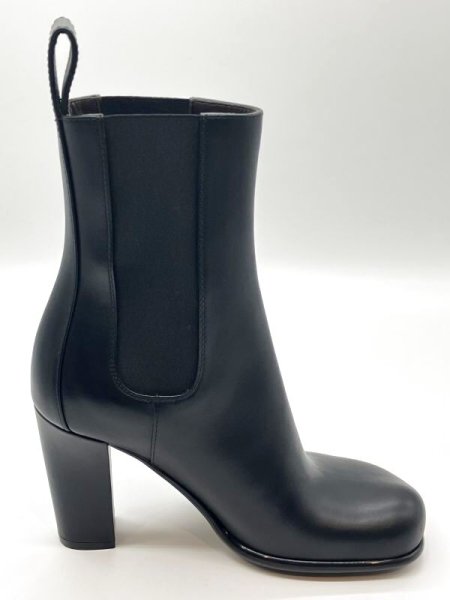 画像4: BOTTEGA VENETA (ボッテガヴェネタ)ブラックレザーボリュームスクエアトゥサイドゴアミドルブーツ35 (4)