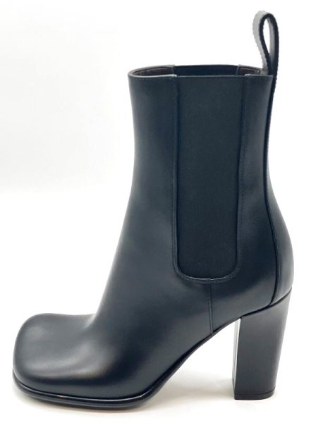 画像3: BOTTEGA VENETA (ボッテガヴェネタ)ブラックレザーボリュームスクエアトゥサイドゴアミドルブーツ35 (3)
