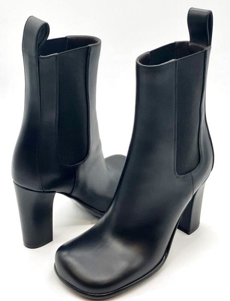 画像17: BOTTEGA VENETA (ボッテガヴェネタ)ブラックレザーボリュームスクエアトゥサイドゴアミドルブーツ35 (17)