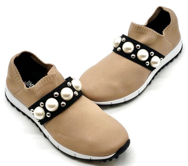 画像14: JIMMY CHOO(ジミーチュウ)ベージュニット×パールスリッポンスニーカー36 (14)