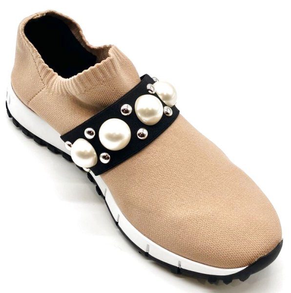 画像2: JIMMY CHOO(ジミーチュウ)ベージュニット×パールスリッポンスニーカー36 (2)