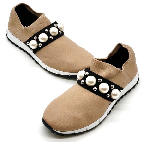 画像13: JIMMY CHOO(ジミーチュウ)ベージュニット×パールスリッポンスニーカー36 (13)