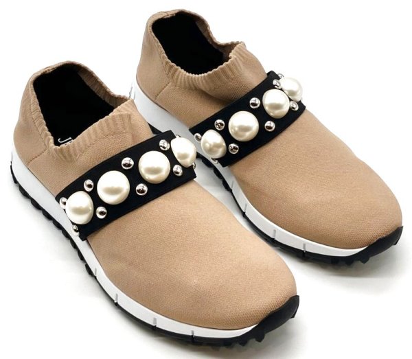 画像10: JIMMY CHOO(ジミーチュウ)ベージュニット×パールスリッポンスニーカー36 (10)