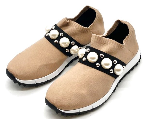 画像9: JIMMY CHOO(ジミーチュウ)ベージュニット×パールスリッポンスニーカー36 (9)