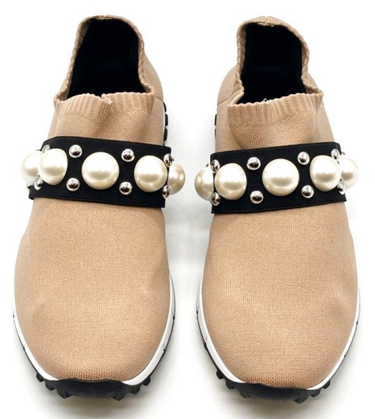 画像7: JIMMY CHOO(ジミーチュウ)ベージュニット×パールスリッポンスニーカー36 (7)