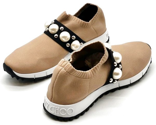 画像16: JIMMY CHOO(ジミーチュウ)ベージュニット×パールスリッポンスニーカー36 (16)