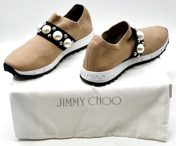 画像22: JIMMY CHOO(ジミーチュウ)ベージュニット×パールスリッポンスニーカー36 (22)
