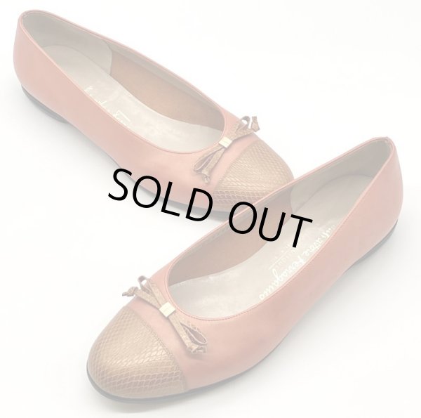 画像15: OLD FERRAGAMO(オールドフェラガモ)メタリックオレンジリボン付きフラットシューズ 8C (15)