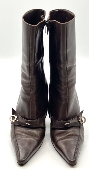 画像9: OLD FERRAGAMO(オールドフェラガモ)  ブラウンレザーガンチーニピン付きハーフブーツ 6C (9)