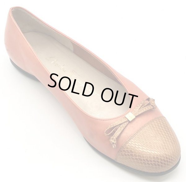 画像2: OLD FERRAGAMO(オールドフェラガモ)メタリックオレンジリボン付きフラットシューズ 8C (2)