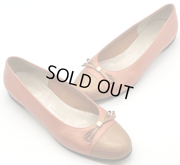 画像16: OLD FERRAGAMO(オールドフェラガモ)メタリックオレンジリボン付きフラットシューズ 8C (16)