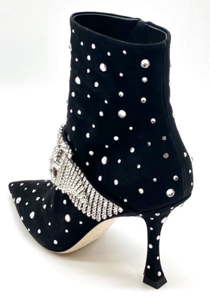 画像5: JIMMY CHOO(ジミーチュウ)ブラックスエードスワロフスキーストラップベルト付きショートブーツ 36 (5)