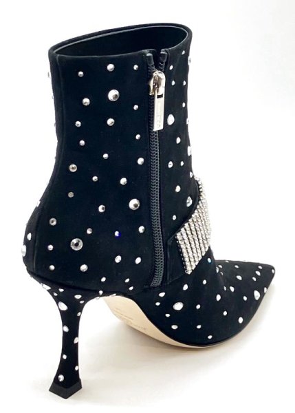 画像6: JIMMY CHOO(ジミーチュウ)ブラックスエードスワロフスキーストラップベルト付きショートブーツ 36 (6)